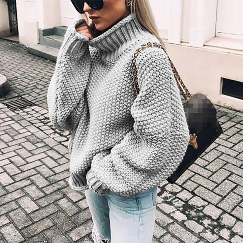 Autumn and winter pullover new thick thread women's rolled edge high neck batball sleeve knitted sweater