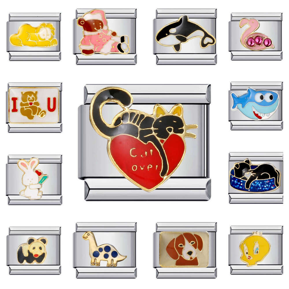 New Cute Little Animal Bead Titanium Steel Welding Pattern Enamel Cartoon DIY Fashion Bracelet Italian Charm Links Fit 9Mm Bracelet Jewelry DIY Making