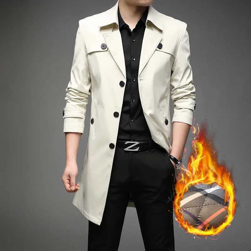 2023 Autumn Spring Winter High Quality Medium Long Trench Coat with Cotton Thickened Mens Suit Collar Young Casual Mens Wear Y240913
