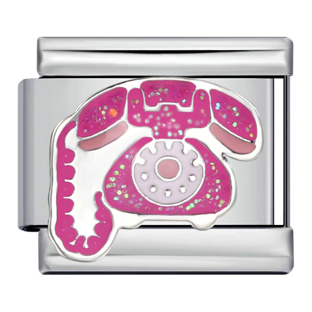 Romantic Pink Girl Heart Bead Titanium Welding Enamel DIY Bracelet Fairy Gift Italian Charm Links Stainless Steel Fit 9Mm Jewelry Making Gifts