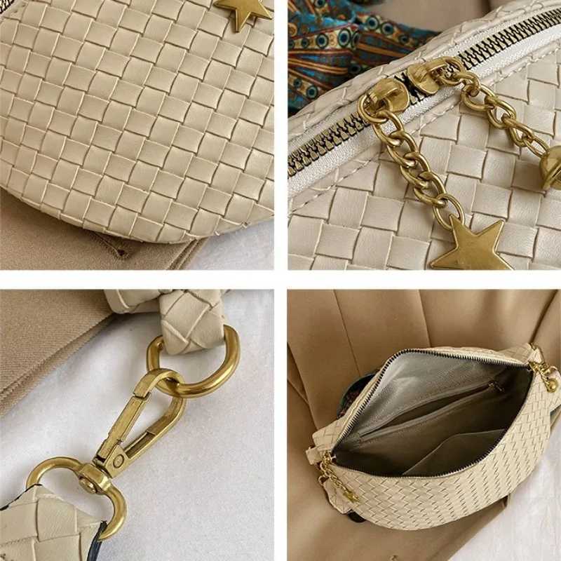 Stylish Braid PU Leather Fanny Packs For Women Woven Design Waist Bag Female Waist Pack Ladies Wide Strap Crossbody Chest Bag Z240912