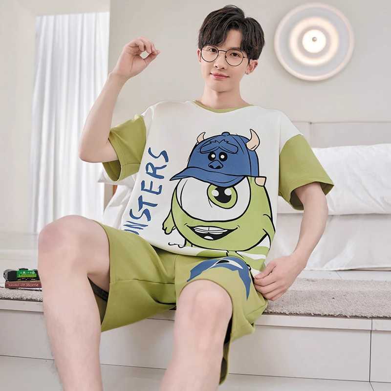 New 2024 Men Pajamas Sets For Sleeping Student Cartoon Sleepwear Short Sleeves Homewear Quick Drying Boy Summer Loungewear Suits Y240913