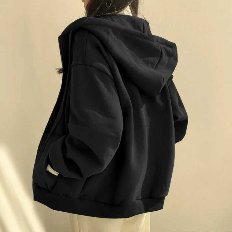 Women Harajuku Zip Up Hoodie Sweatshirts Vintage Long Sleeve Oversized Hoodies Autumn Korean Pocket Drawstring Streetwear M240912