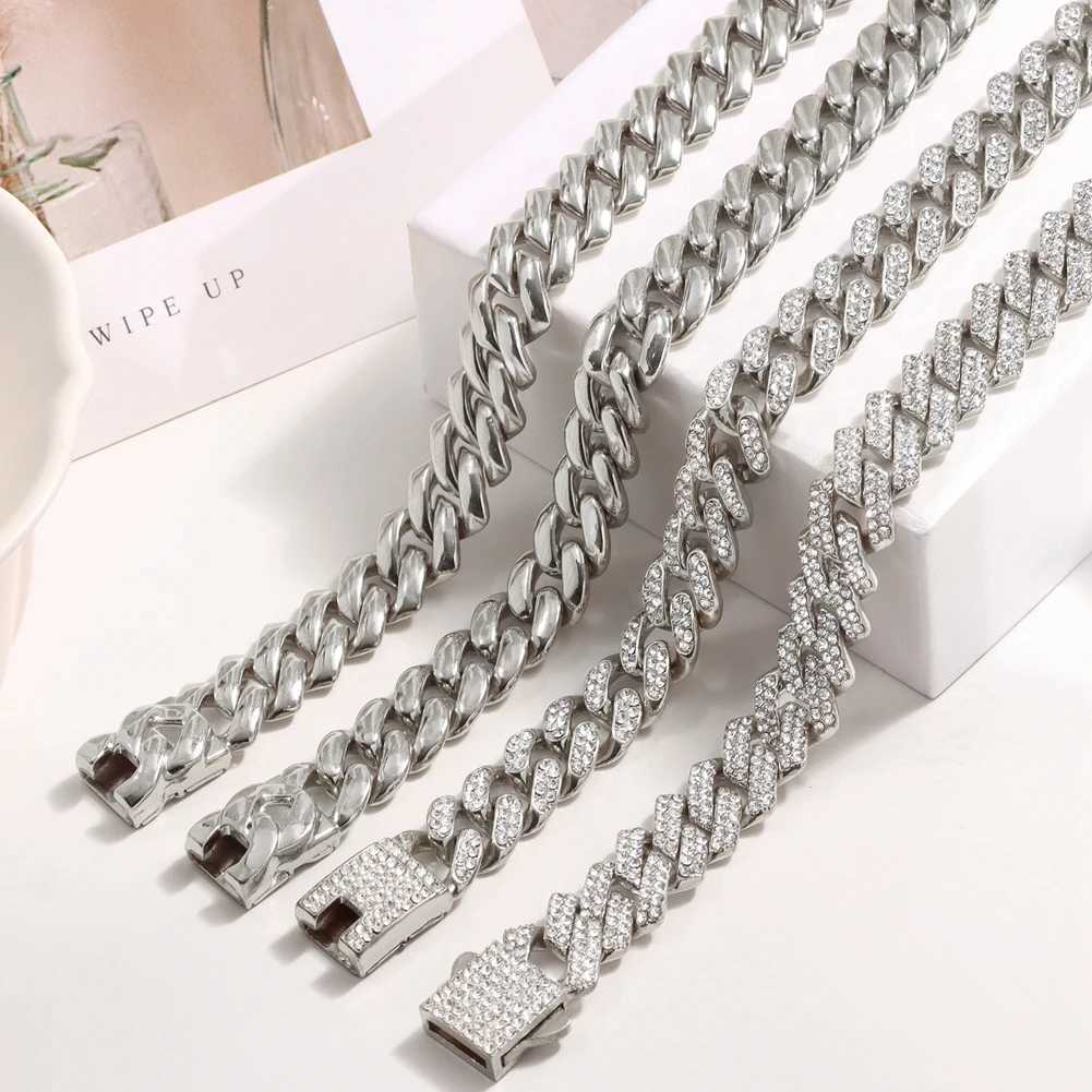 1Pcs Prong Miami Cuban Chain Bracelet Men Women Iced Out Rhinestone Paved Bracelets Hiphop Chain Jewelry Wholesale GiftX240913