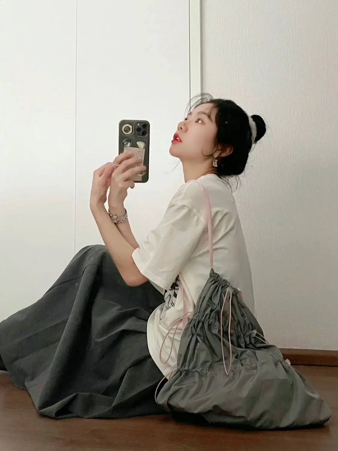 Miyagawa spring/summer contrasting color drawstring backpack Korean style simple retro backpack 240912