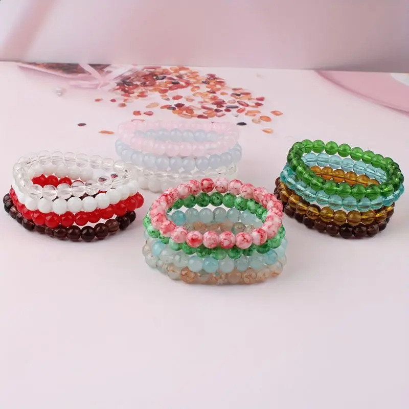 5piece set 6piece 10piece random color natural crystal bead bracelet mens and womens elastic 240906