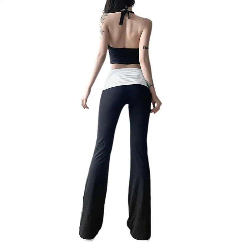 Y2K side striped glitter pants for womens streetwear contrasting color patches work boots cut sports retro Trouser low waist 240913