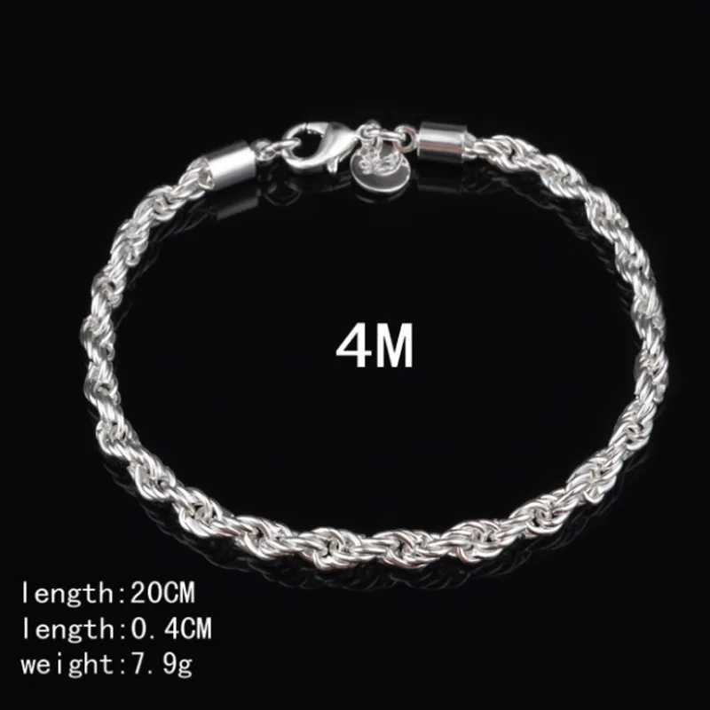 High Quality Silver Color 4MM Women Men Chain Male Twisted Rope Necklace Bracelets Fashion Silver Jewelry Gifts Wedding PartyX240913