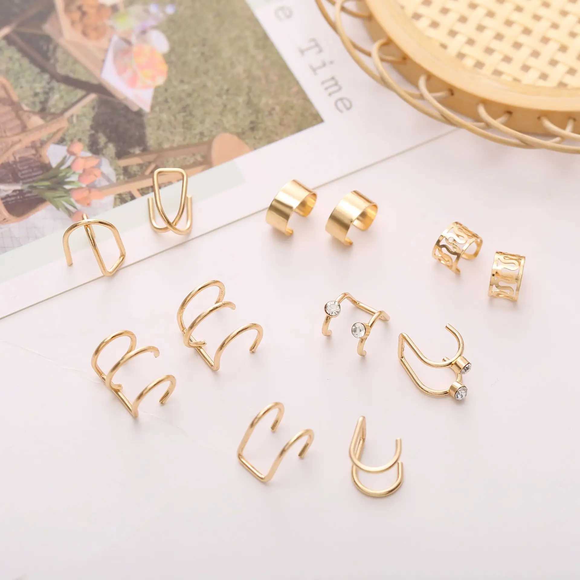 12 Pcs/set Punk Simple Wrap Earring Set For Women Clip on Earrings No piercing Ear Cuff Fashion Female Jewelry GiftX240913