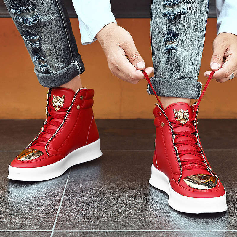 Hot Sale Red Leather Men Fashion Zipper High top Skateboard Shoes Designer Snakeskin Sneakers Mens Trainers 241107