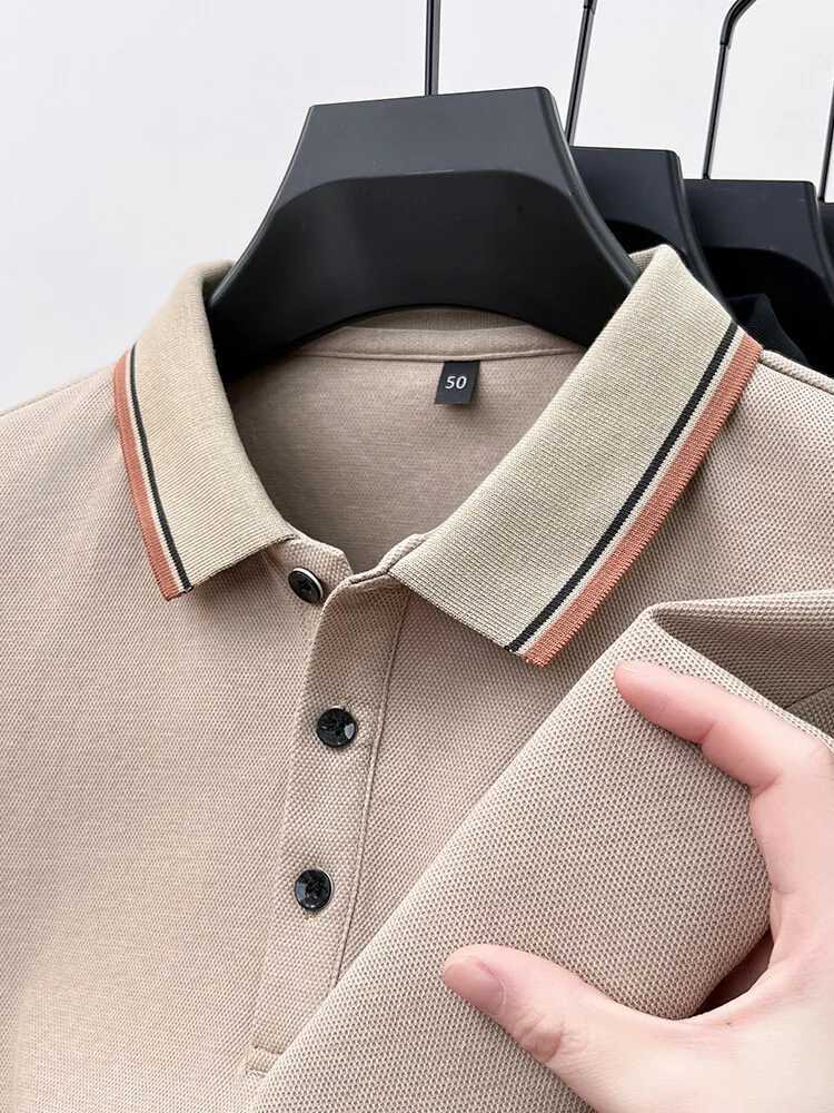 Luxury brand mens 100% pure cotton polo shirt 2024 autumn new item lapel long sleeved casual loose mens clothing W240913