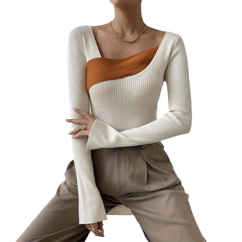 Autumn and Winter New Irregular Knitted Shirt with Women's Undercover Solid Color Slimming Top for Women