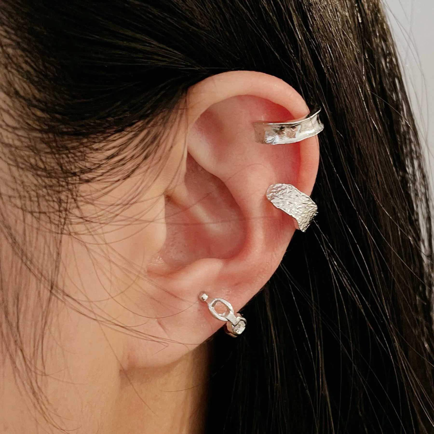 LATS Trendy Silver Color Fake Cartilage Clip Earrings for Women Men Non-Piercing Ear Clips Ear Cuff Fashion Jewelry WholesaleX240913