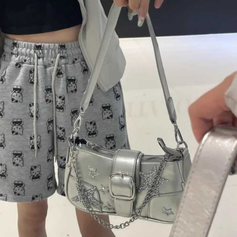 Y2k Designer Womens Shoulder Bag Silver Chains Fashion Summer Pu Leather Handbag Original Luxury Daily Female Armpit 240913