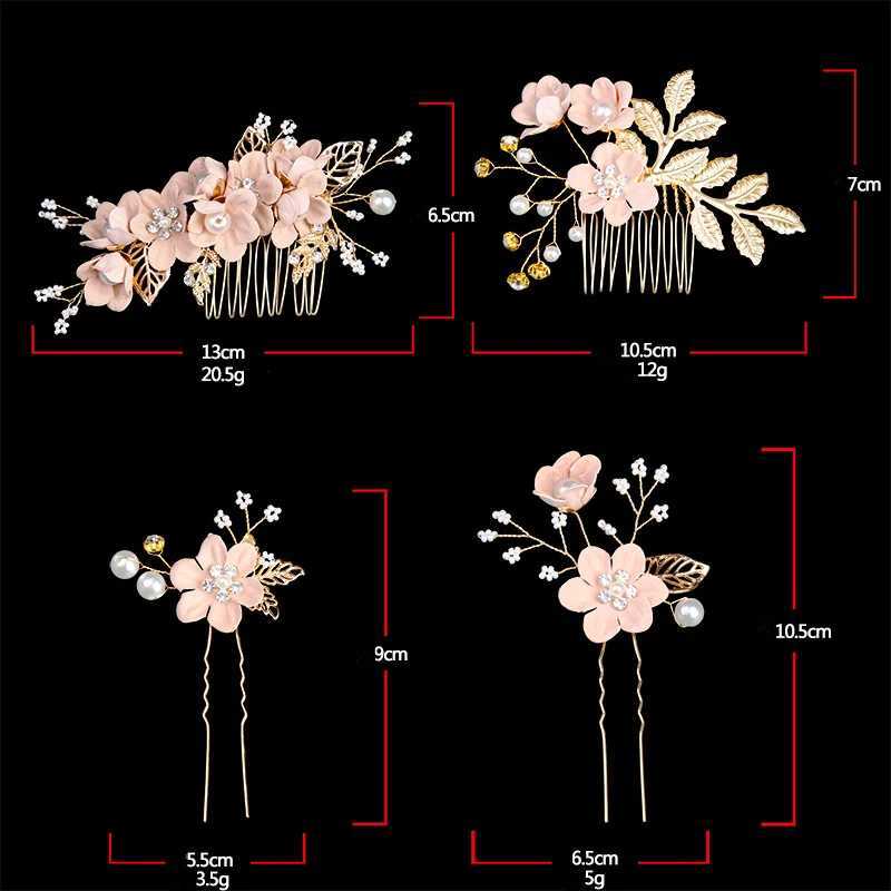 Blue Flower Hairpin Pearls Rhinestone Combs Headdress Prom Bridal Wedding Hair Accessories Gold Leaves Tiara Crown Hair JewelryX240913