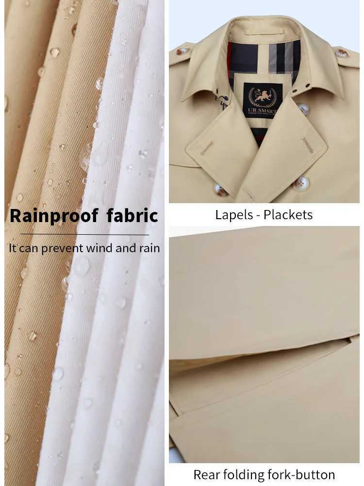 2024 spring and autumn long mens windbreaker Over the knee Double breasted Business work trench coat men Y240913