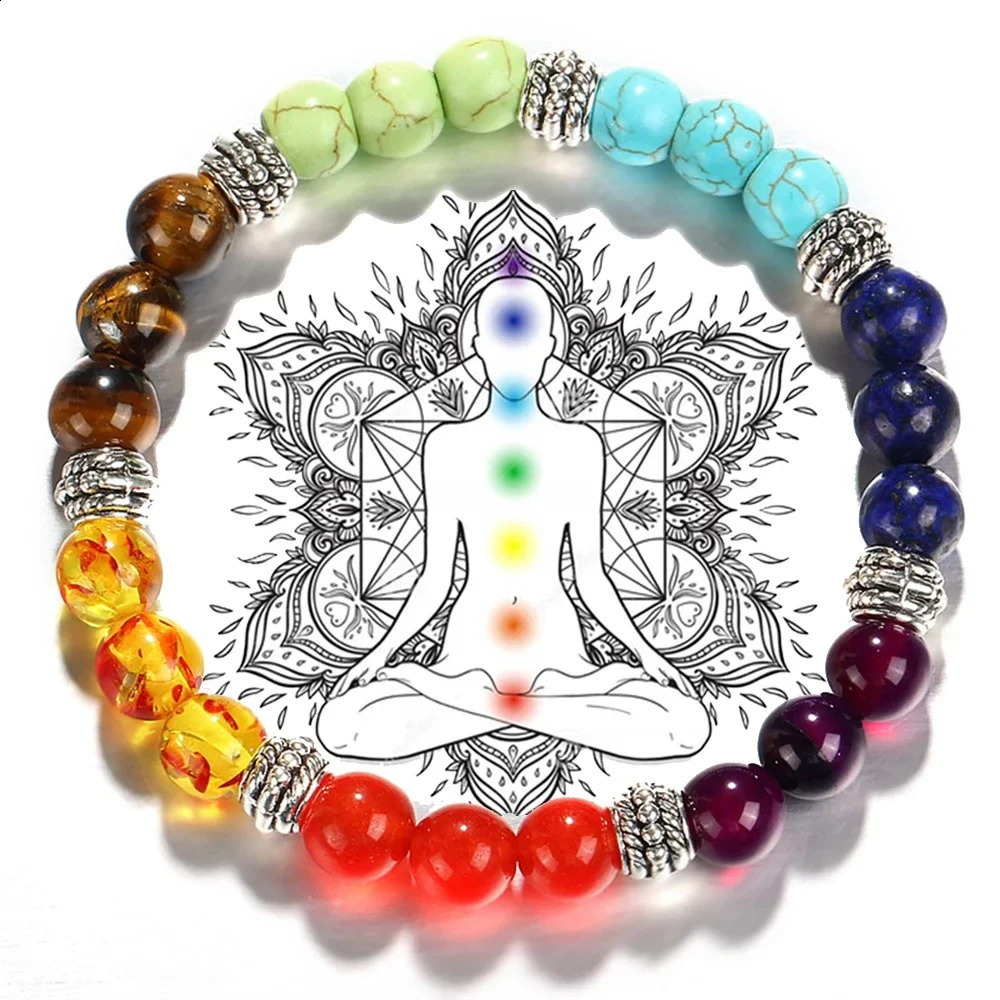 Classic 7 Chakra Beads Bracelet Natural Stone Black Rope Braided Yoga Reiki Healing Balance Bracelets Bangles Meditation Gifts 240906