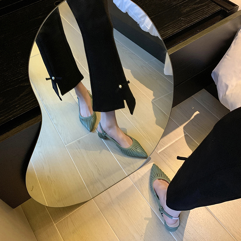 2024 Summer/Spring Pointed Toe Sandals Strappy Med Heels Split Leather Dress for Women Rome Gladiator Shoes 6f81