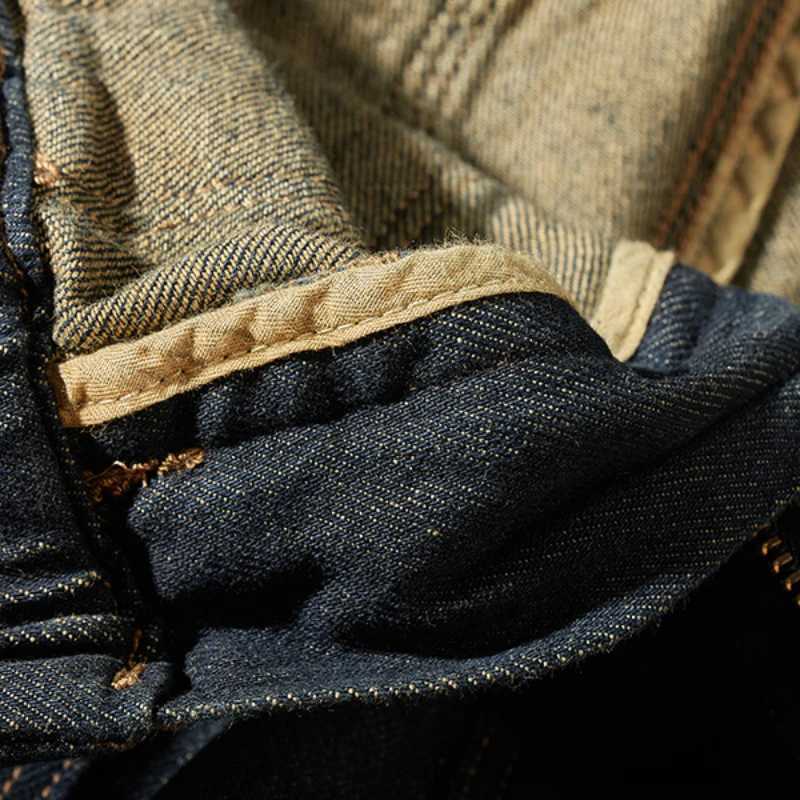 Retro work jeans in autumn mens loose multi-bag straight trousers M240912