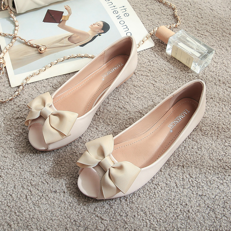 Flats: Ribbon Bow Soft Leather Peep Toe Ballet Moccasins, Slip-On Loafers for Women, Plus Size Available 4