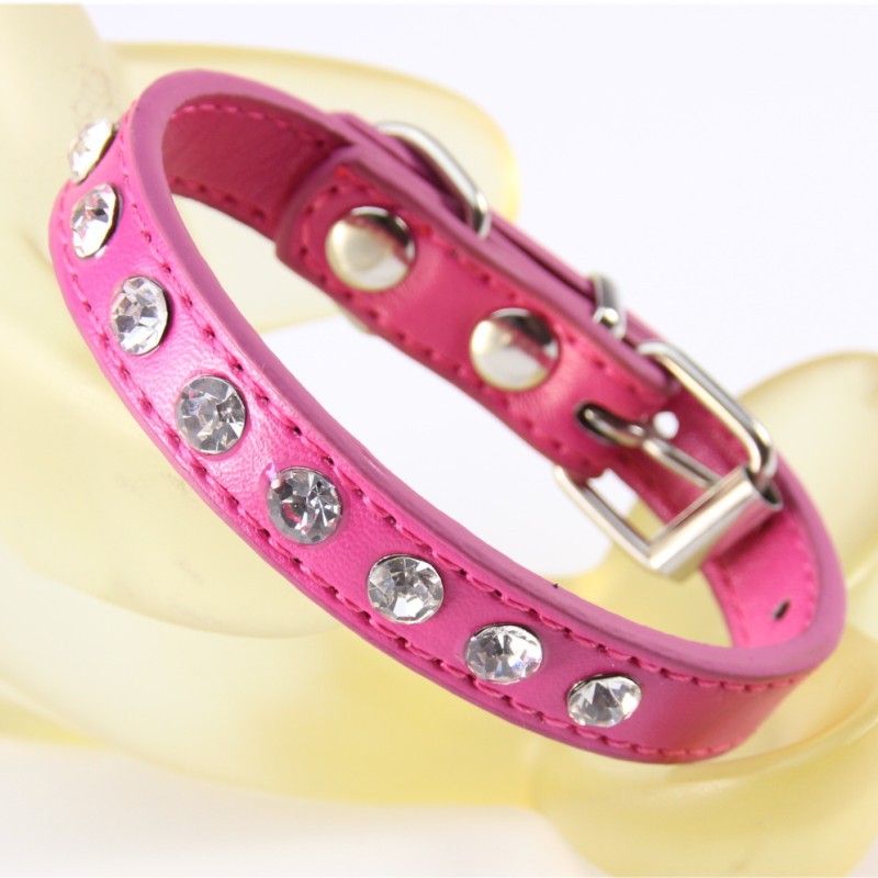 Rhinestone-Embellished PU Leather Dog Collar with Leash - Elegant Pet Neckwear