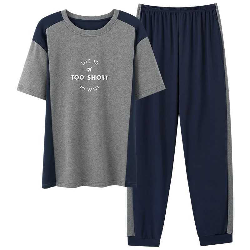 L-4XL Men Pajama Sets Summer Short Sleeve Cotton Man Pyjamas Print Letter Pajamas Big Yards Casual Sleepwear Pijamas Hombre Y240913