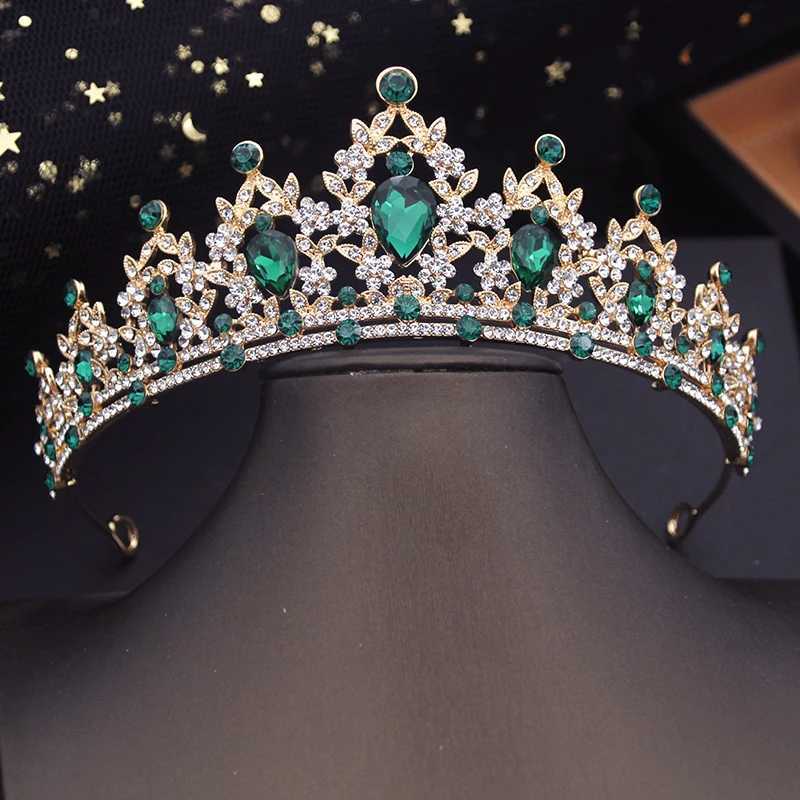 Rose Red Wedding Tiara Crystal Bridal Crown Gold Color Diadem Veil Tiaras Hair Accessories Princess Headpieces Head JewelryX240913