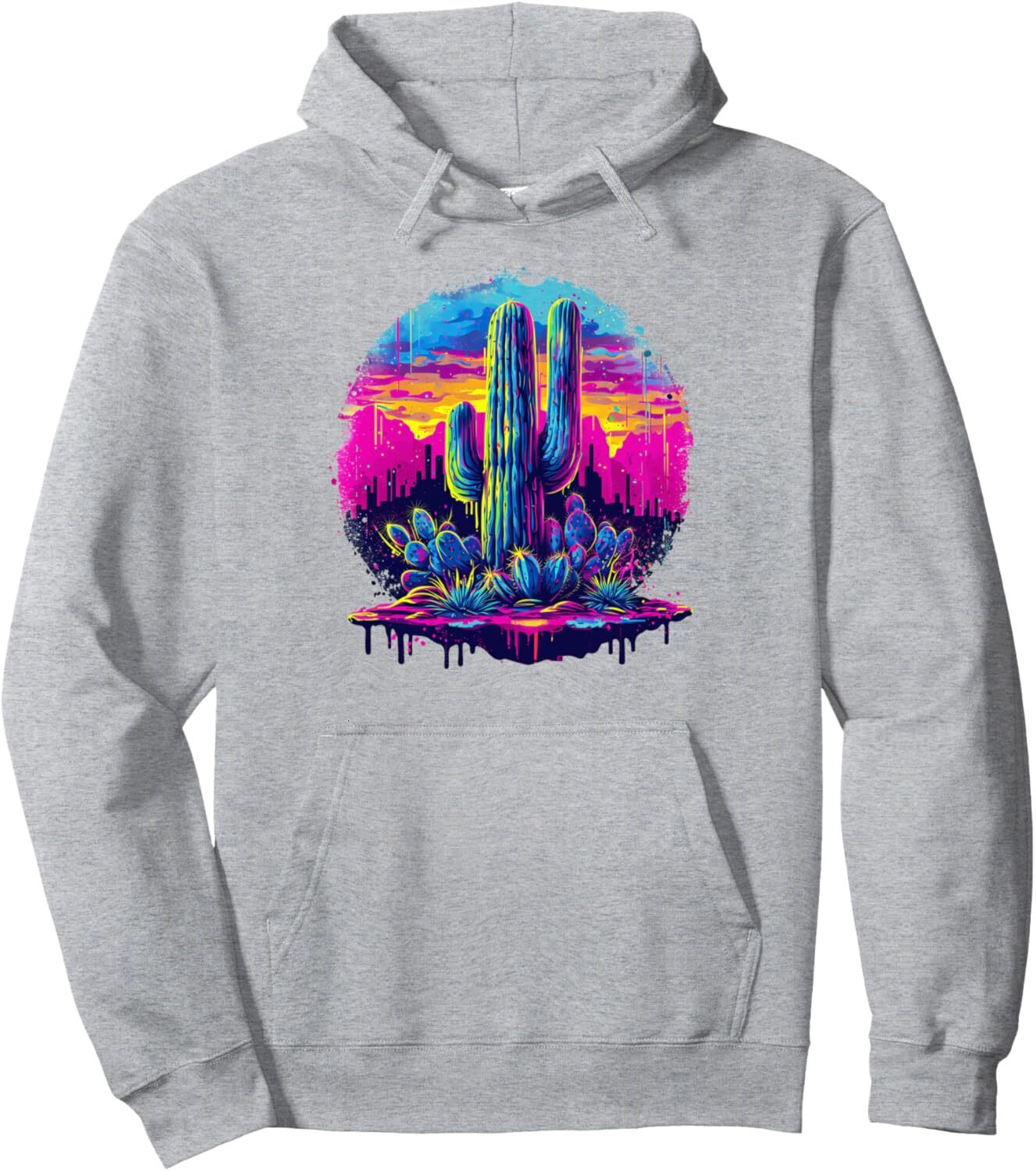 Hoodie for Mens Womens Cactus Arizona Desert Sunset Cityscape Spikes Prickly Pullover Hoodie Graphic Hoodies sweatshirt Pullover Long Sleeve