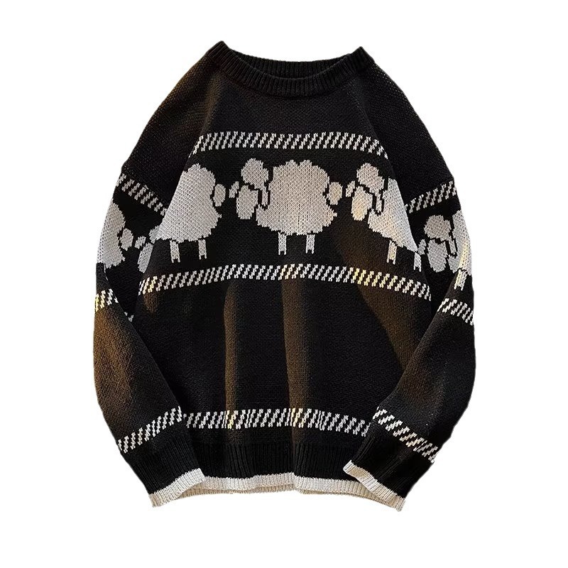 Men Sweaters Autumn and winter new student lazy style retro jacquard sweater Korean version couple knitted sweater jacket trendy Mens crew neck sweate