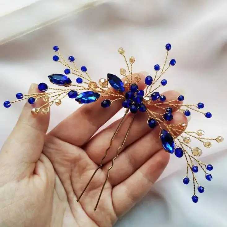 Luxury Blue Flower Hair Combs Hair Vine Headdress Bridal Wedding Hair Accessories Rhinestone Hair Jewelry Hair PinsX240913