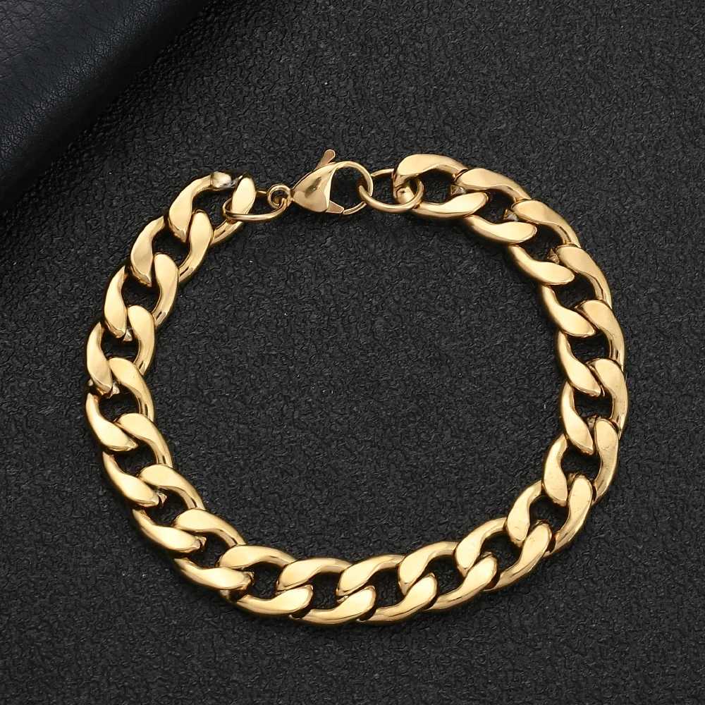 Hot Sale Stainless Steel Gold Black Color Cuban Chain Bracelet For Men Titanium Steel Link Bracelet 6/8/10MM Length 20CMX240913