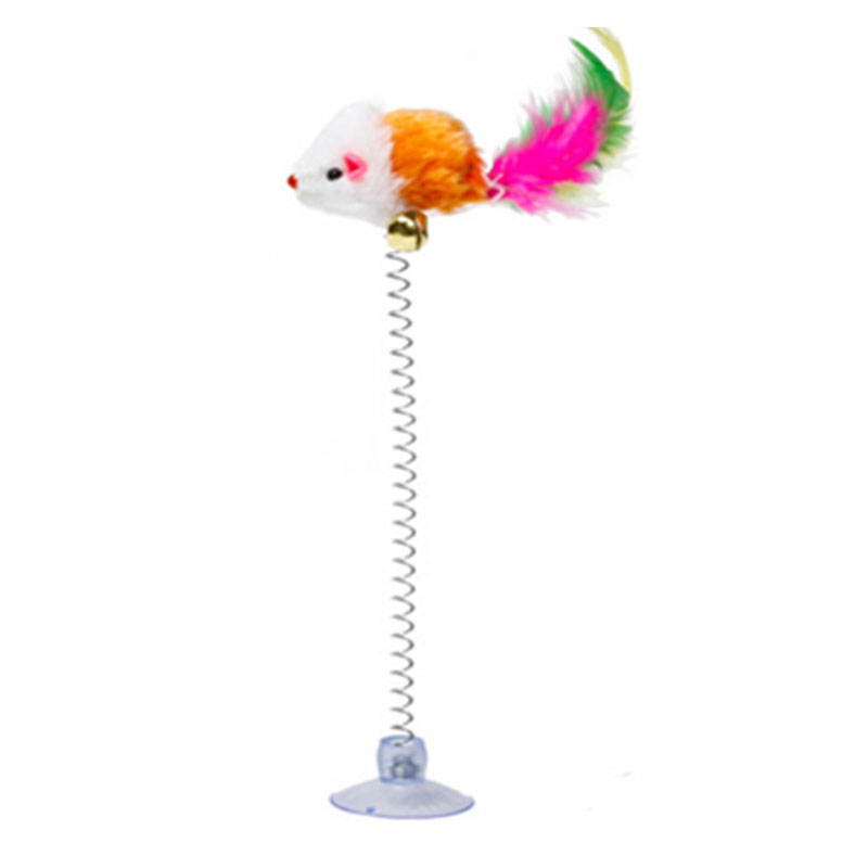 3PCS Spring Pet Toy Elastic With Bell Spring Color Mouse Feather Bottom Sucker Pet Cat Toy Product Cat Accessories Decoration