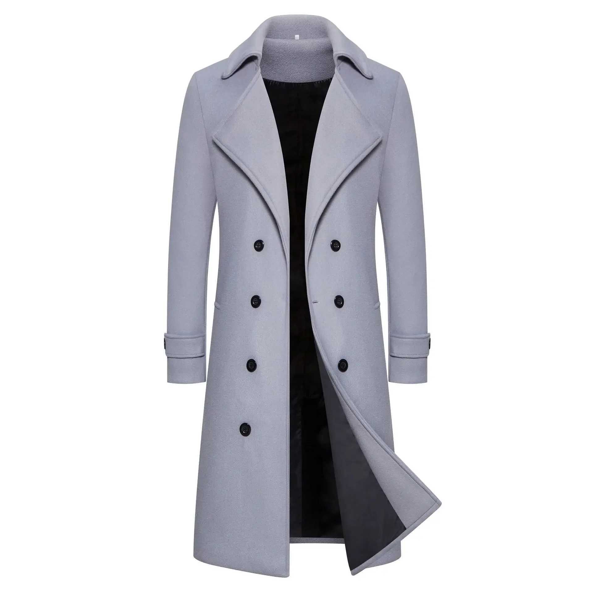 Mens Autumn/winter Double Row Button Woolen Jacket Long Length Casual Trench Coat Smooths Your Silhouette Overcoat Y240913