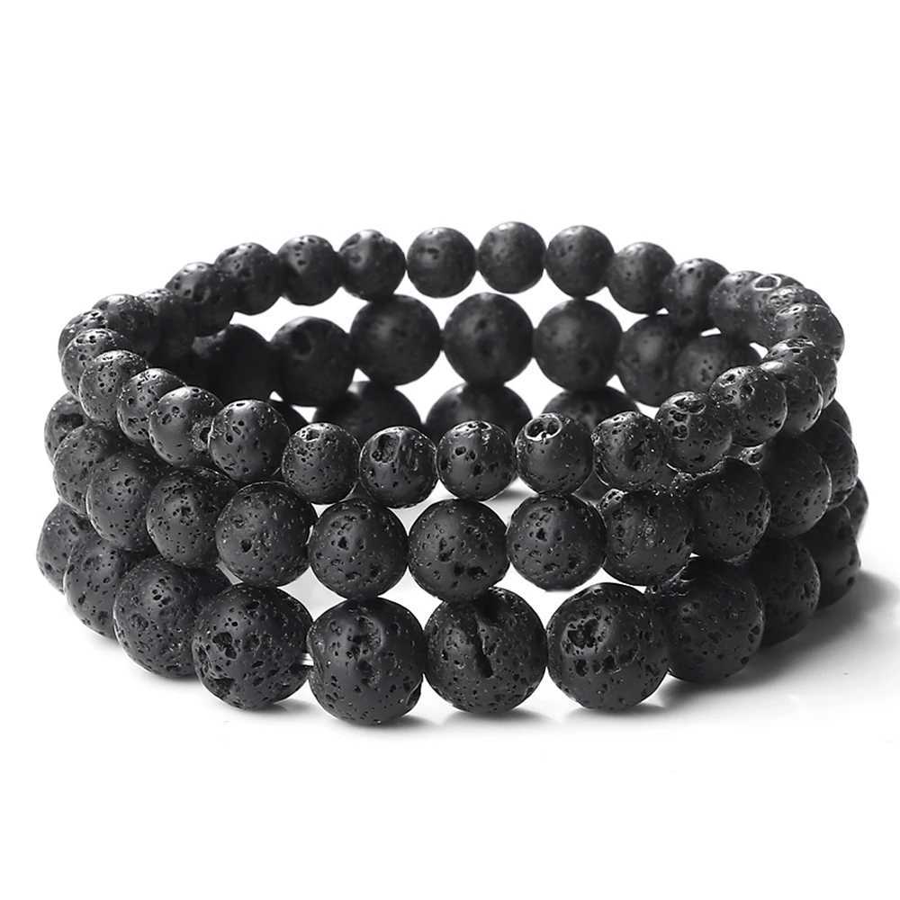 6/8/10mm Bead Elastic Bracelet for Men Natural Volcanic Lava Stone Charm Bracelet Energy Yoga Meditation Jewelry W240913