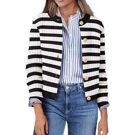 2024 Autumn/Winter Xiyin Hot Selling Knitted Striped Solid Color Commuter cardigan Women's Wear