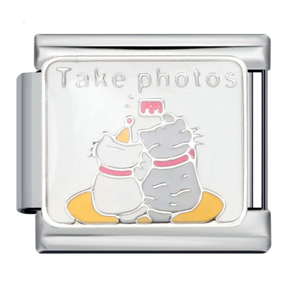 Pet Cat Dog Series Titanium Steel Welding Enamel Cartoon DIY Bead Bracelet Italian Charm Links Fit 9Mm Bracelet Jewelry DIY Making Gifts