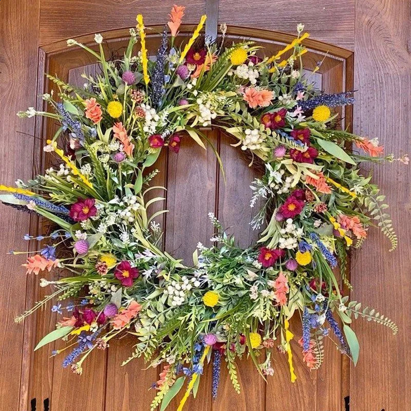 Colorful artificial flower wreath hanging decoration for spring/summer front door loop simulation flower wreath decoration for Windows decoration FU 2