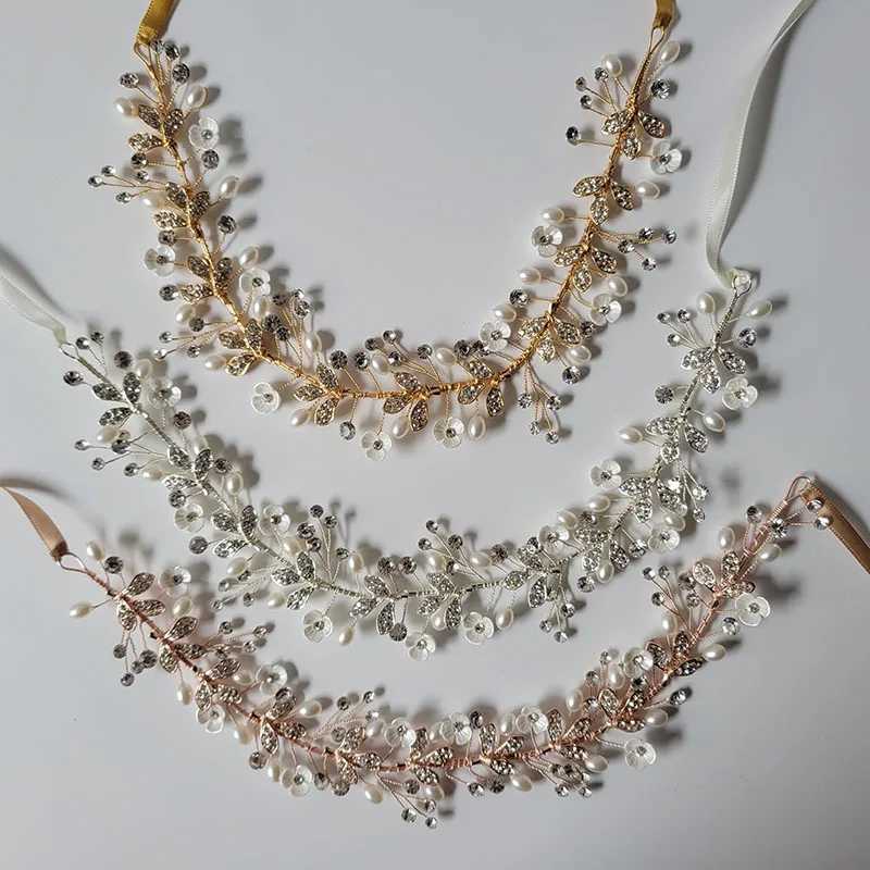 SLBRIDAL Handmade Rhinestones Crystal Pearls Floral Leaf Bridal Wedding Tiara Headband Headpieces Women Jeweley Hair accessoriesX240913