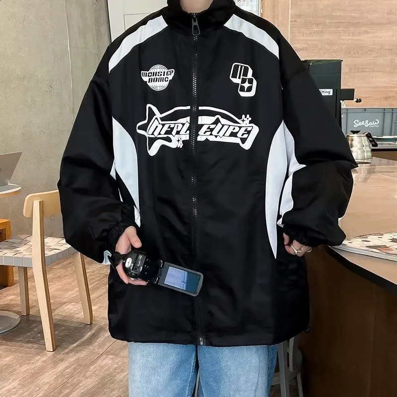 Vintage Y2k Racing Jacket Men Women Streetwear Patchwork Letter Print Korean Fashion Windbreaker Motorcycle Jackets Autumn 240911