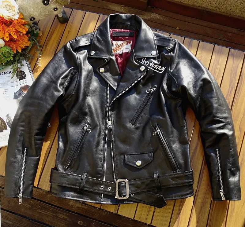 YR!Free shipping.Classic 613 motor rider style genuine leather jacket.Men quality tanned goatskin coat.Cool Horse leather clothX240913