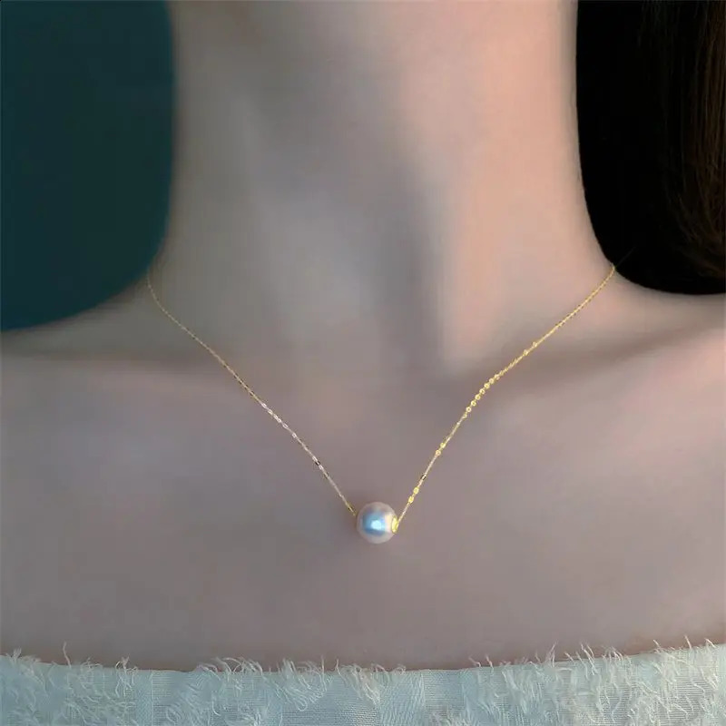 100% 18K Yellow Gold Necklace Pendant Natural Freshwater Pearls Fine Jewelry Wedding Party For Women AU750 X235 240910