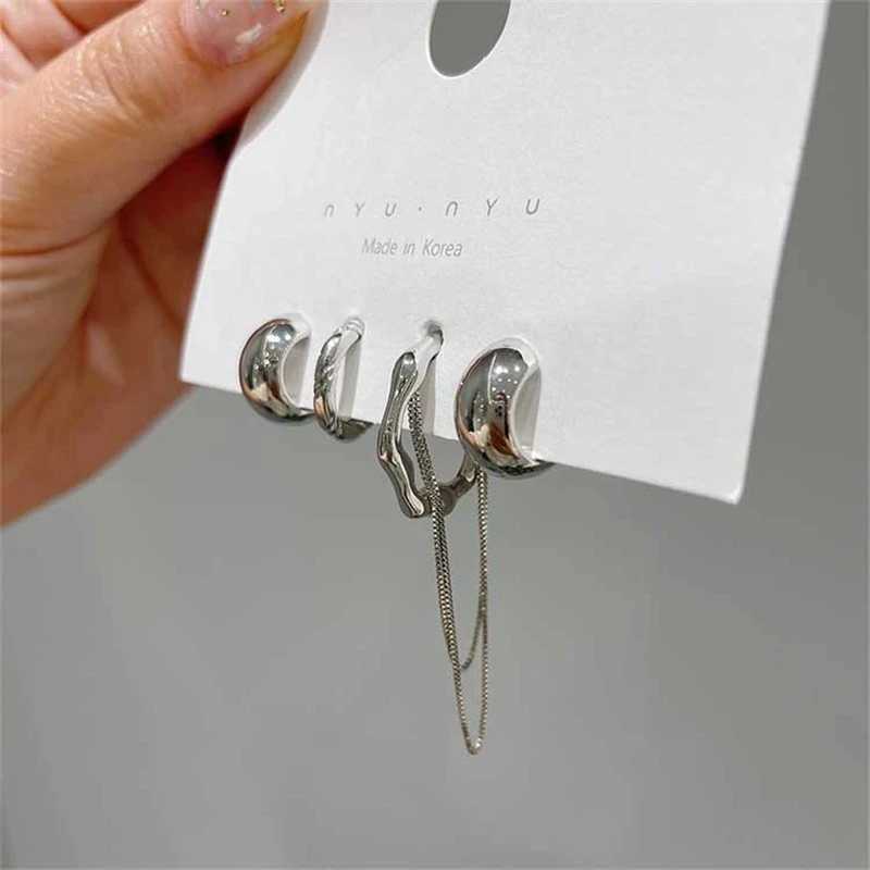 4PCS/SET New Design Gold Color Silver Plated Geometric Irregular Tassel Chains Clip Earrings for Women Non Pierced Ear Cuff 2023X240913
