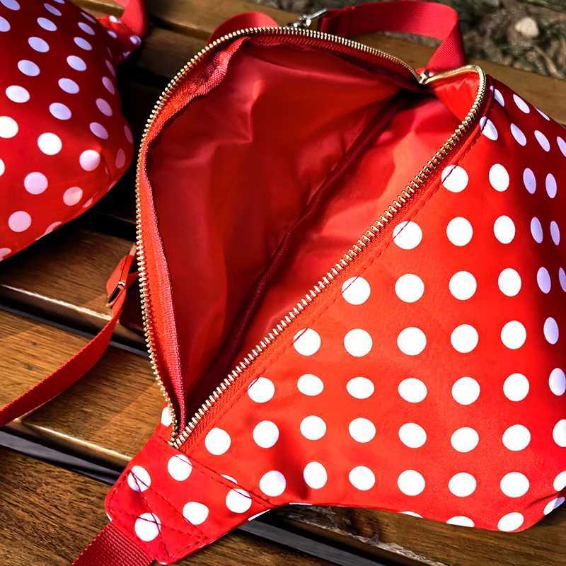 Red white polka dot printed waist bag nylon chest bag outdoor waterproof crossbody bag belt bag sports waist bag with zipper Z240912