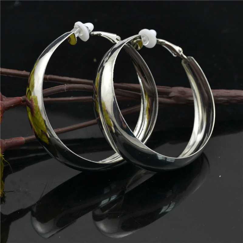 Clip On Earrings for Women Non Pierced Fashion Big Circle Rose Gold Silver Plating Exaggerated Personality Fine Ladies EaringsX240913