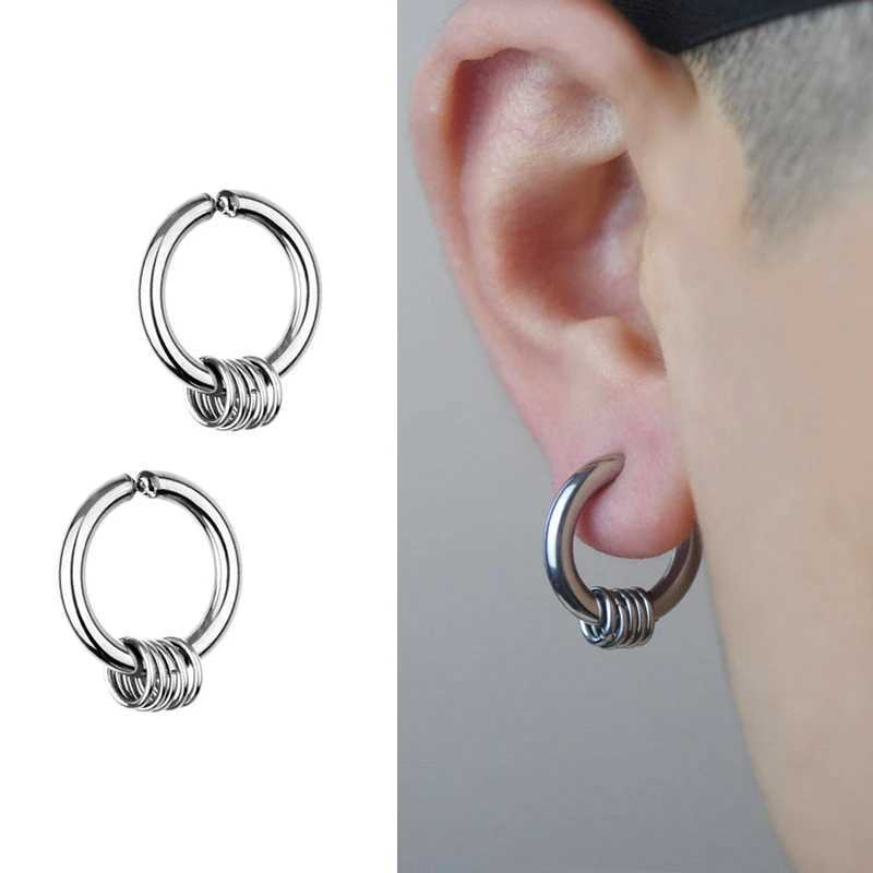 1Pair Mens Stainless Steel Non-Piercing FakeEarring Clip On Earrings Ear Cuff Unisex Black Cool Ear Ring Punk Simple JewelryX240913