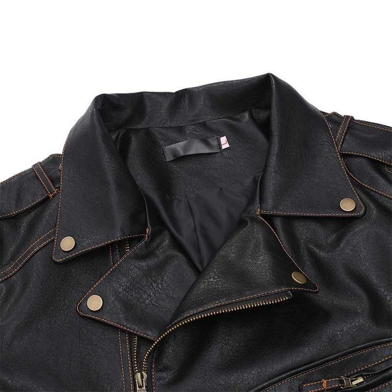 Mens Retro Motorcycle Leather Jacket with Multiple Zippers and Pockets Handsome Jacket Oversized Performance Fake LeatherX240913