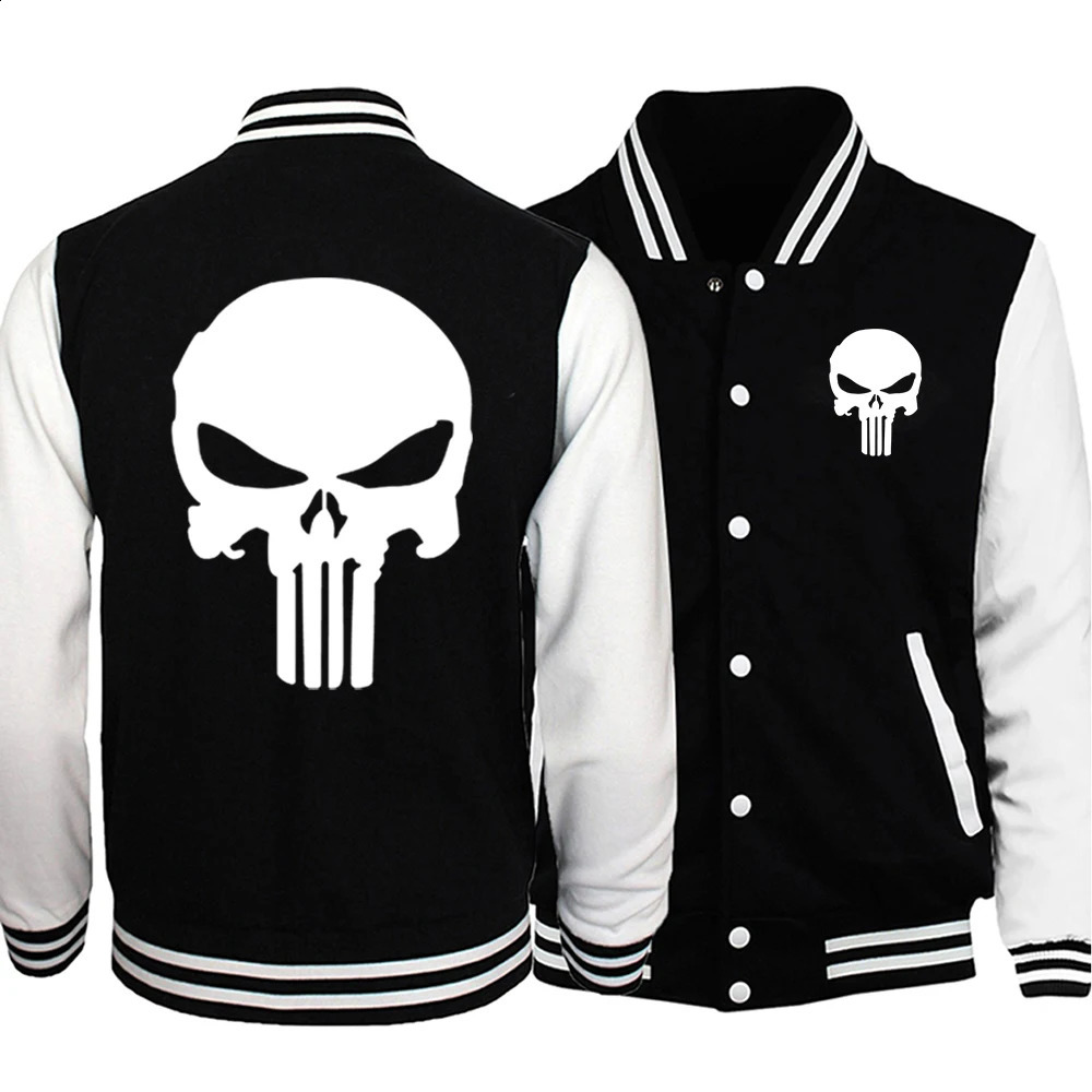 Skull series printed jacket mens fashion hip-hop baseball uniform personalized casual jacket warm soft clothing mens 240906