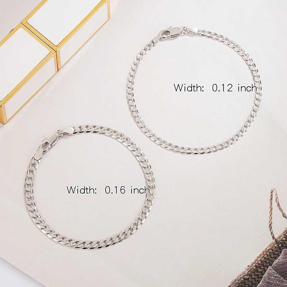 Punk Simple 925 Sterling Silver Bracelet Minimalism Link Flat Chain Bracelets Silver 3mm 4mm Bracelet Bangle Couple JewelryX240913