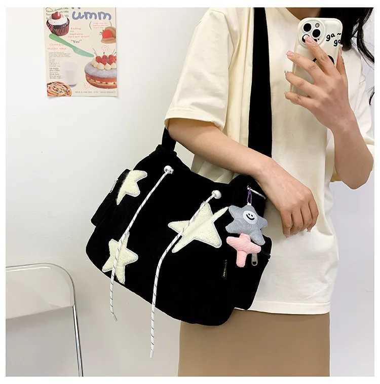 Women Star Pattern Corduroy Crossbody Bag Casual Tote Lady Simple Large Capacity Shoulder Girl Travel School Bookbag Handbag 240913