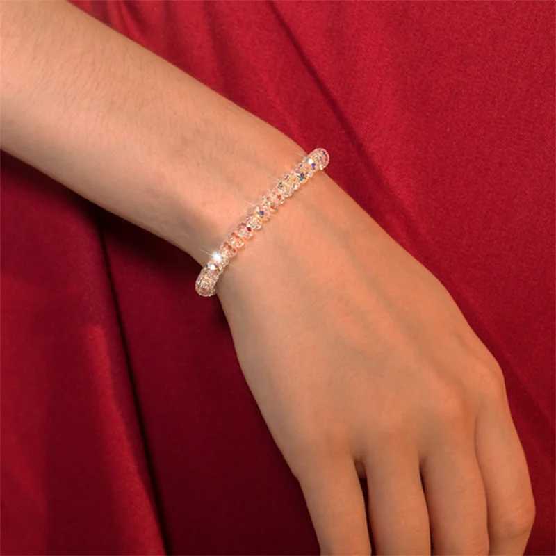 Sparkling colored crystal bead bracelet for women fashionable handmade adjustable braided rope chain bracelet for women party jewelry gift W240913